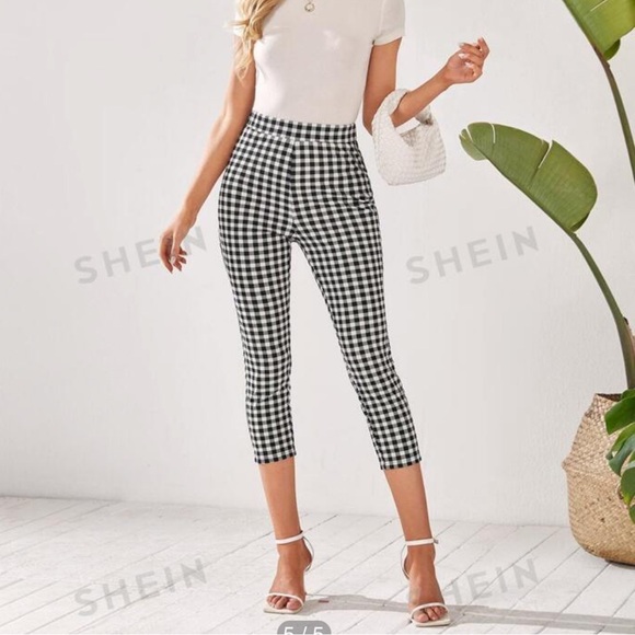 High-Waisted Black and White Gingham Capris - Picture 2 of 5